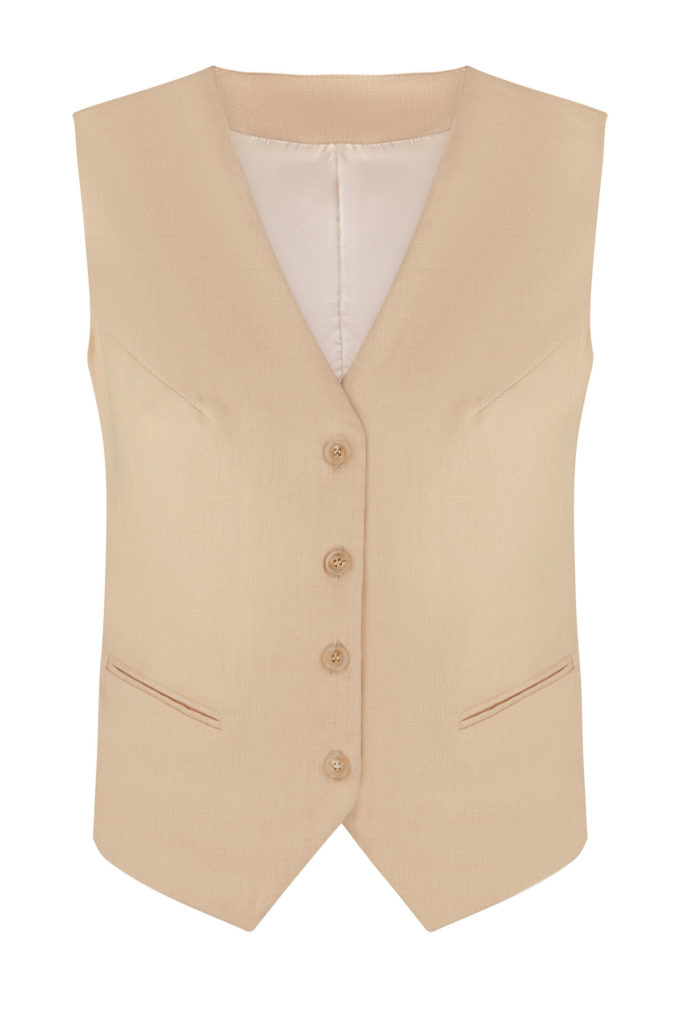 Linen classic vest in cream photo 7