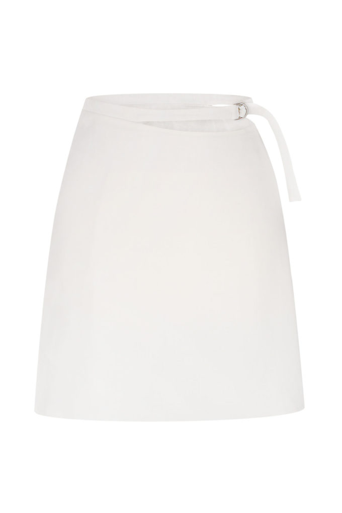 Linen mini skirt with tie in milk photo 4