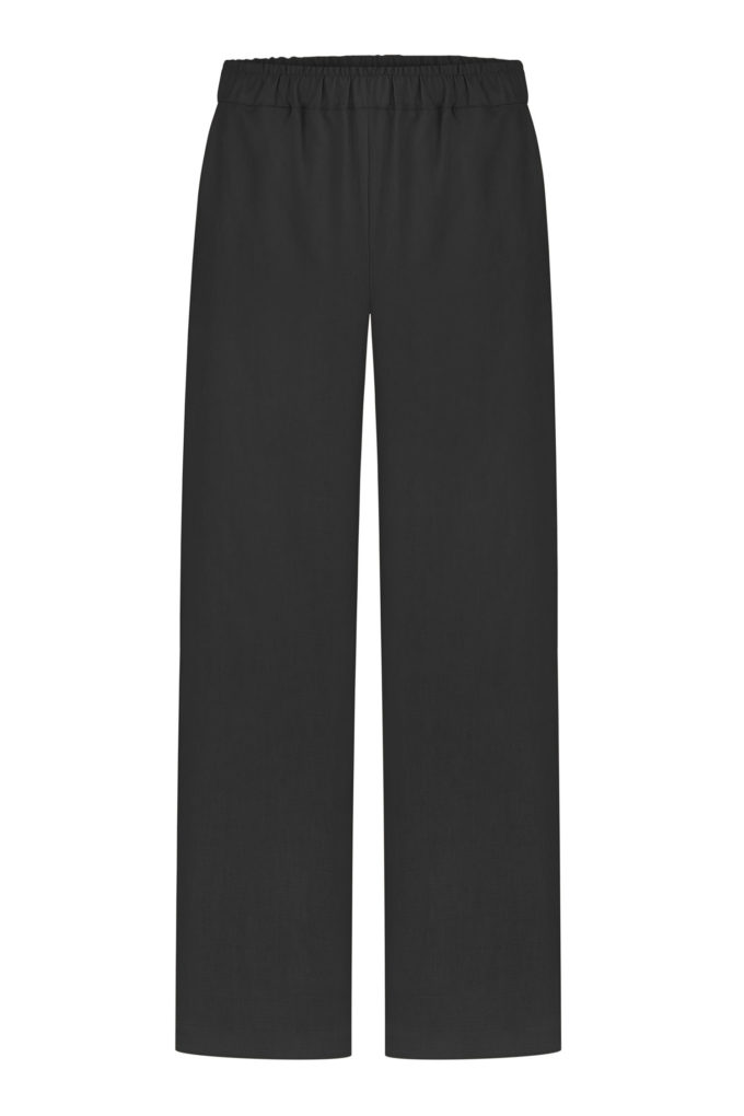 Linen pants with elastic band in black photo 5