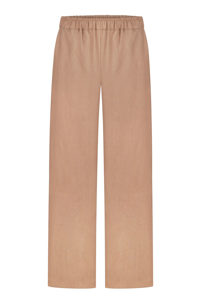 Linen pants with elastic band in beige photo 4