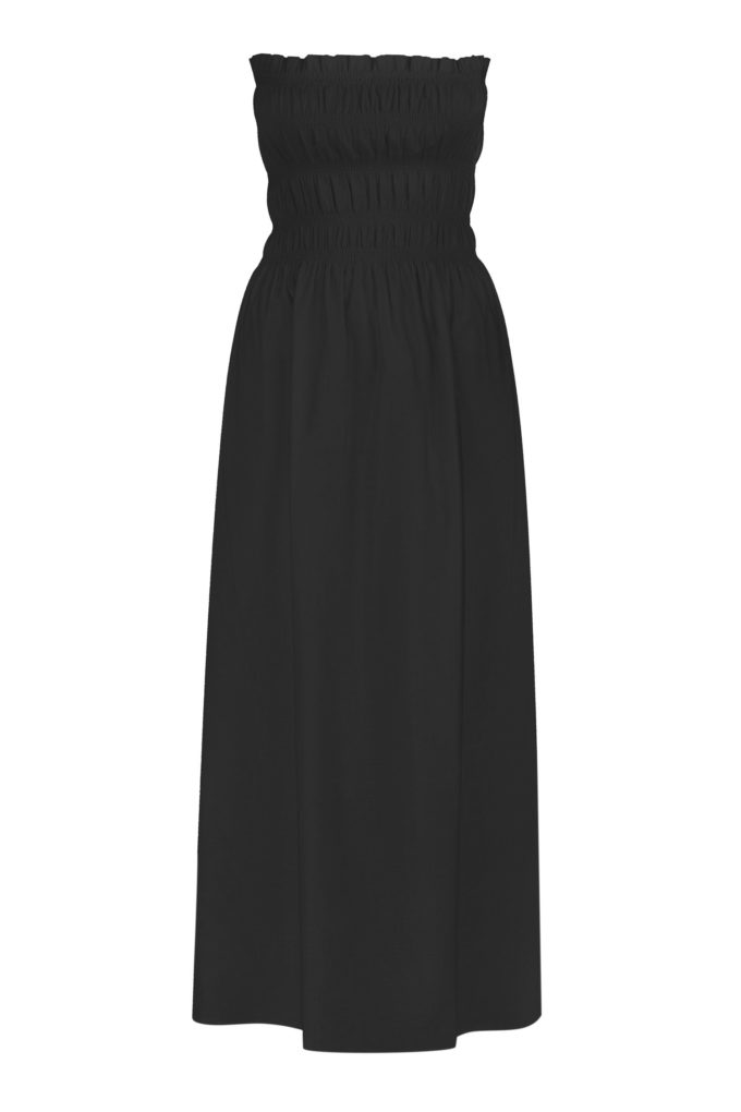 Linen bandeau midi dress in black photo 4