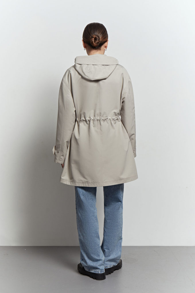 Lightweight parka with drawstring in sand photo 3