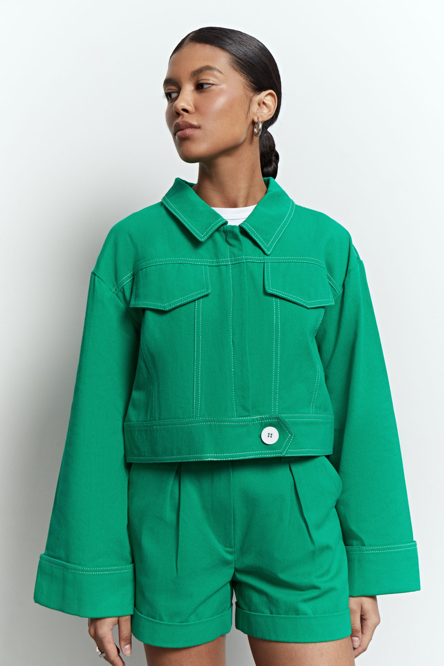 Куртка коротка з котону зелена - THE LACE фото 149152
