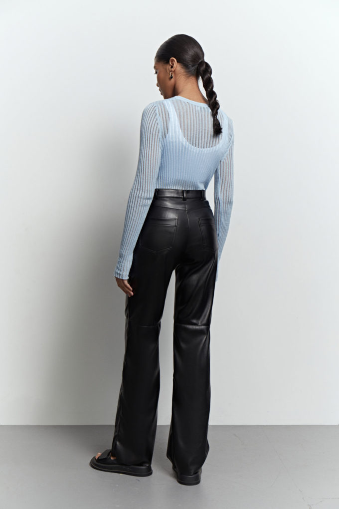 Translucent knitted crew neck jumper in blue photo 3