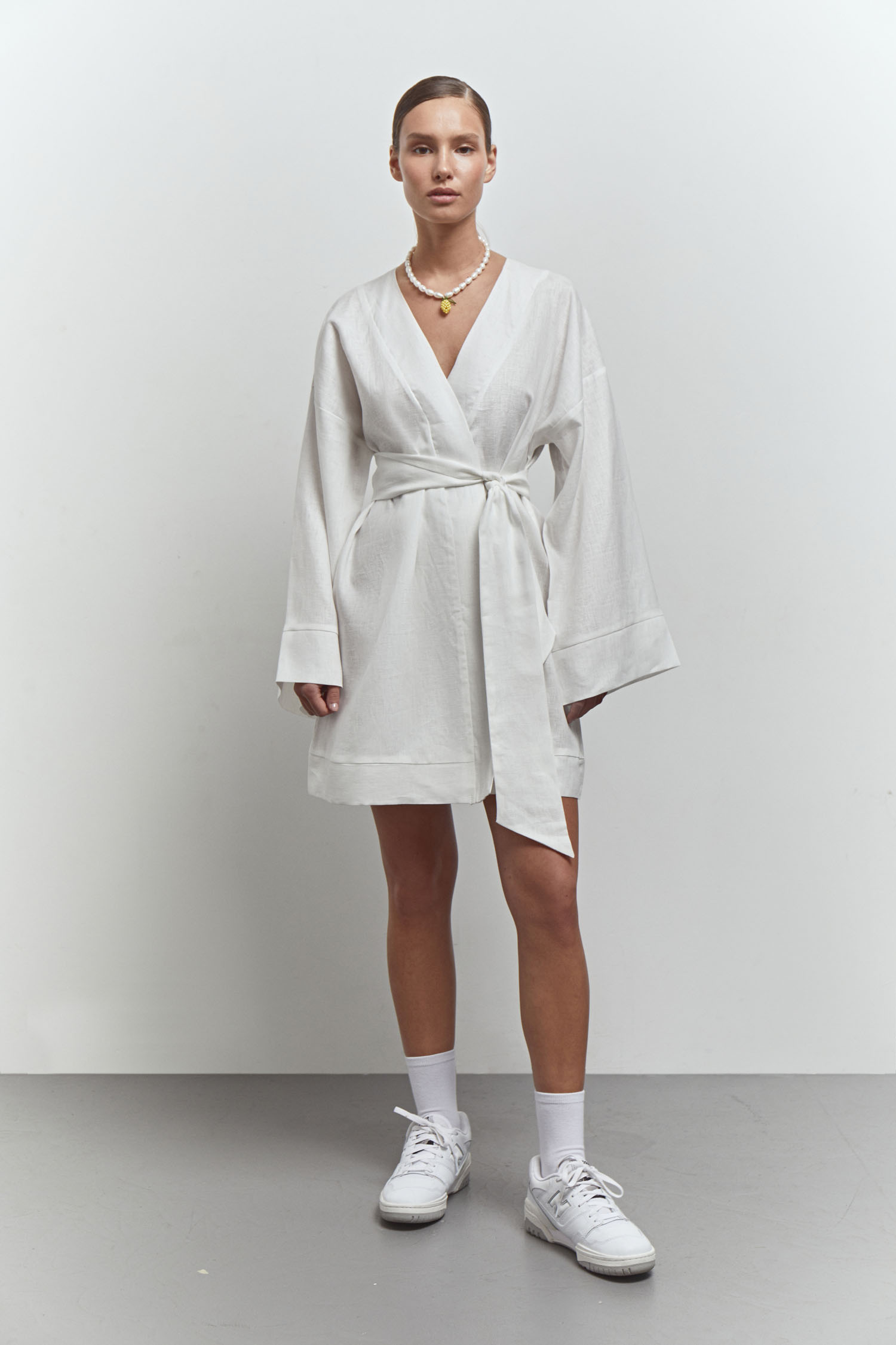 Сукня кімоно міні з льону молочна - THE LACE фото 149693