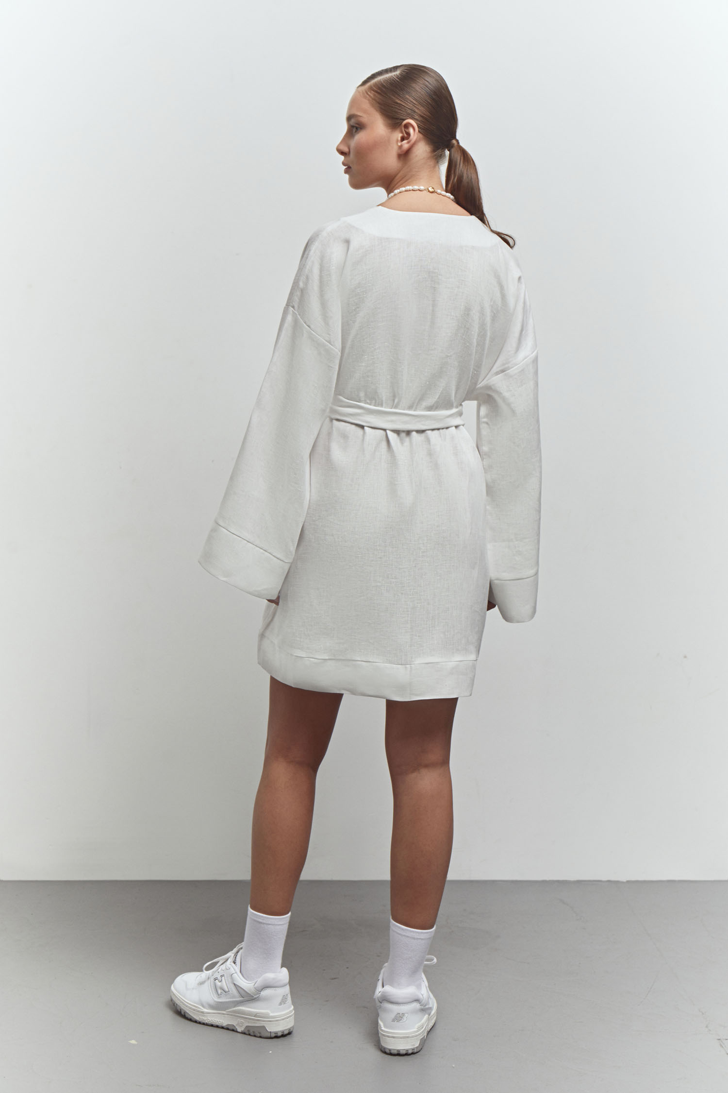Сукня кімоно міні з льону молочна - THE LACE фото 149694