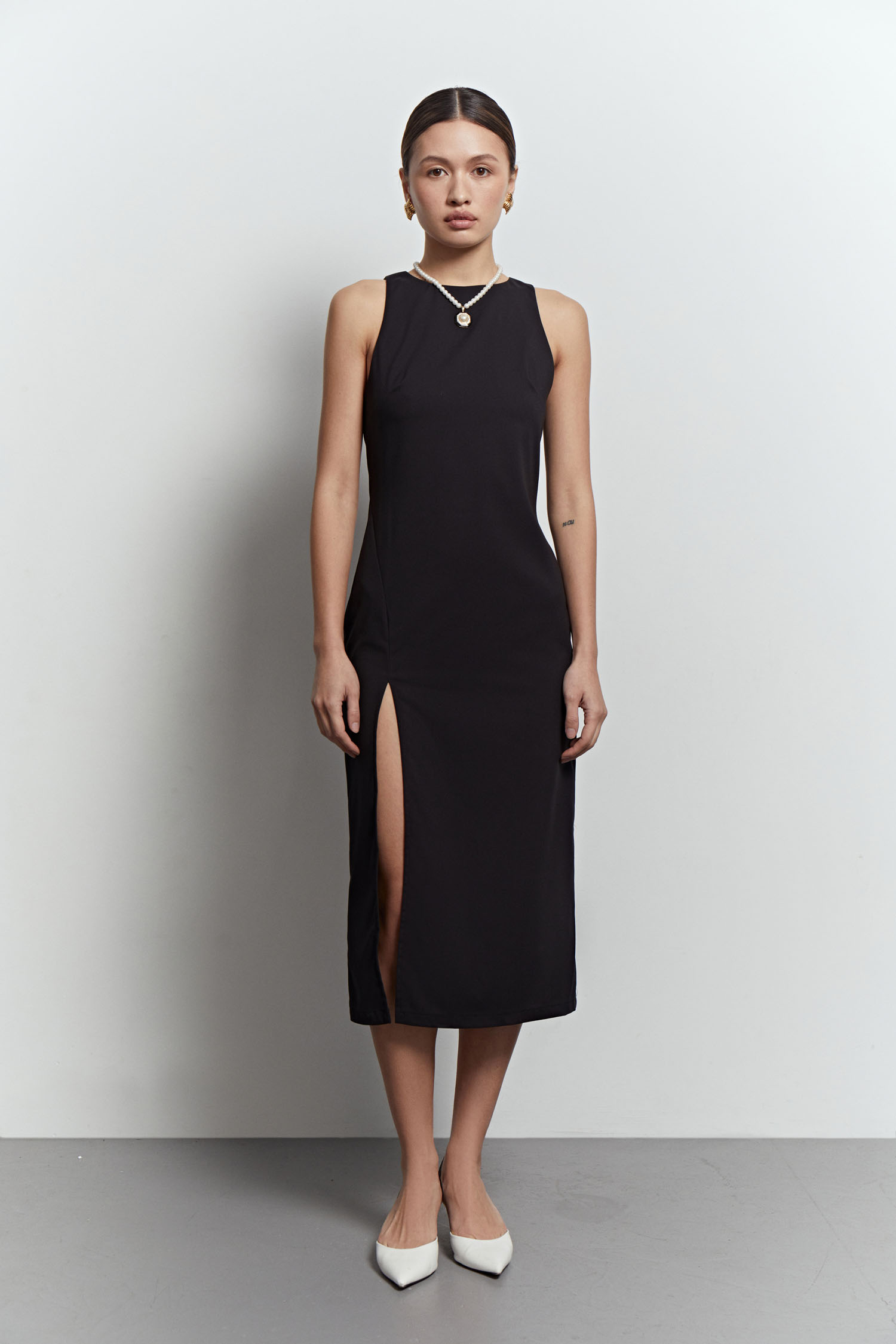 Сукня футляр міді з розрізом чорна - THE LACE photo 149187