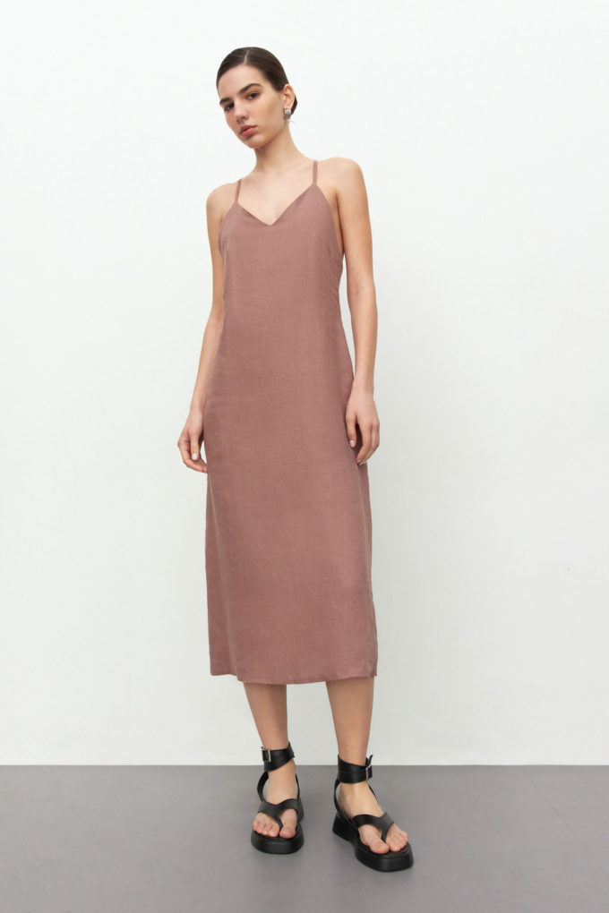 Linen sundress with straps on back in cappuccino photo 2