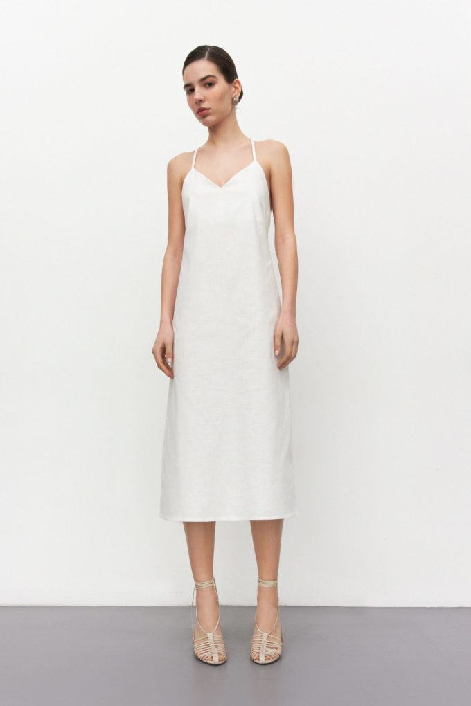 Linen sundress with straps on back in milk photo 3