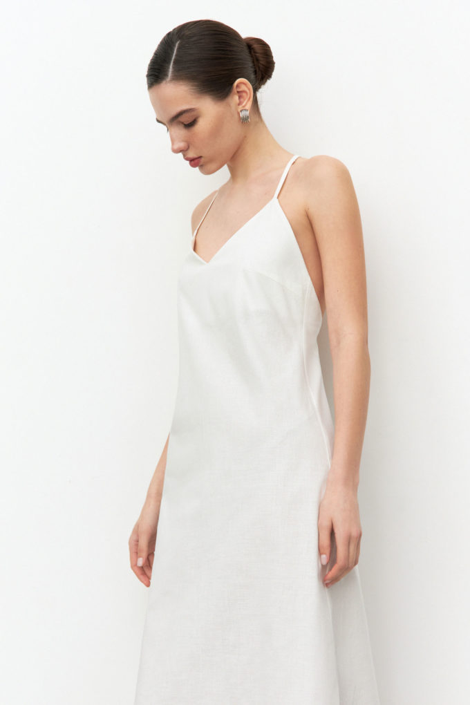 Linen sundress with straps on back in milk photo 2
