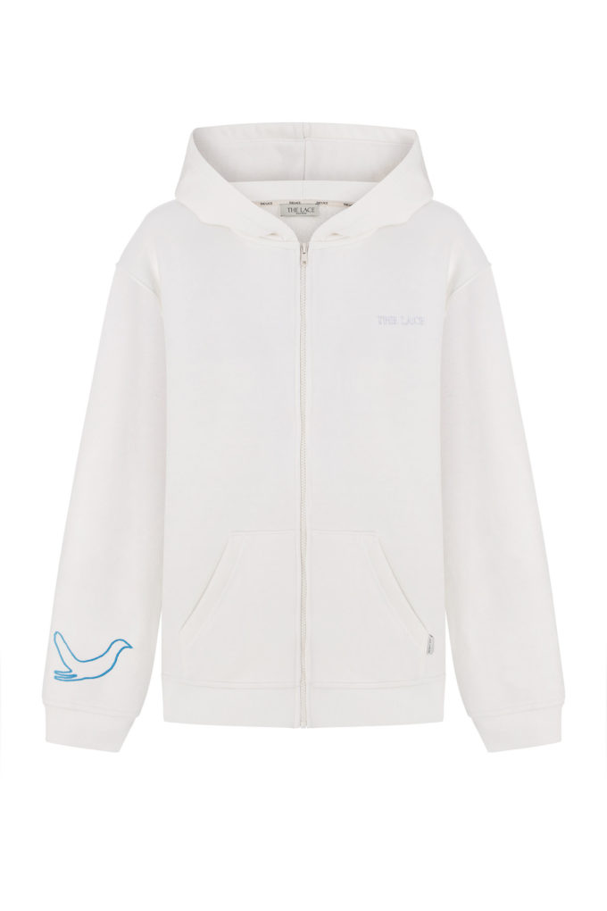Zip hoodie with Trypillya embroidery in milk photo 7