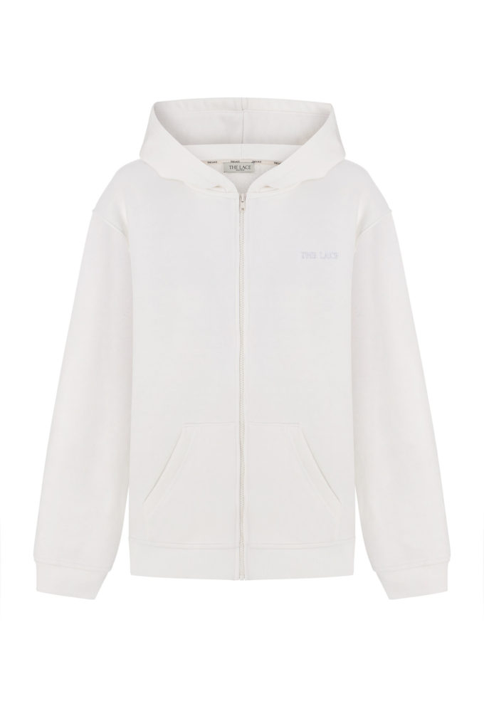 Zip hoodie with embroidery in milk photo 4