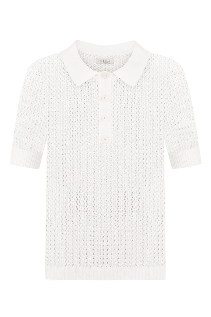 Knitted polo shirt in milk photo 4