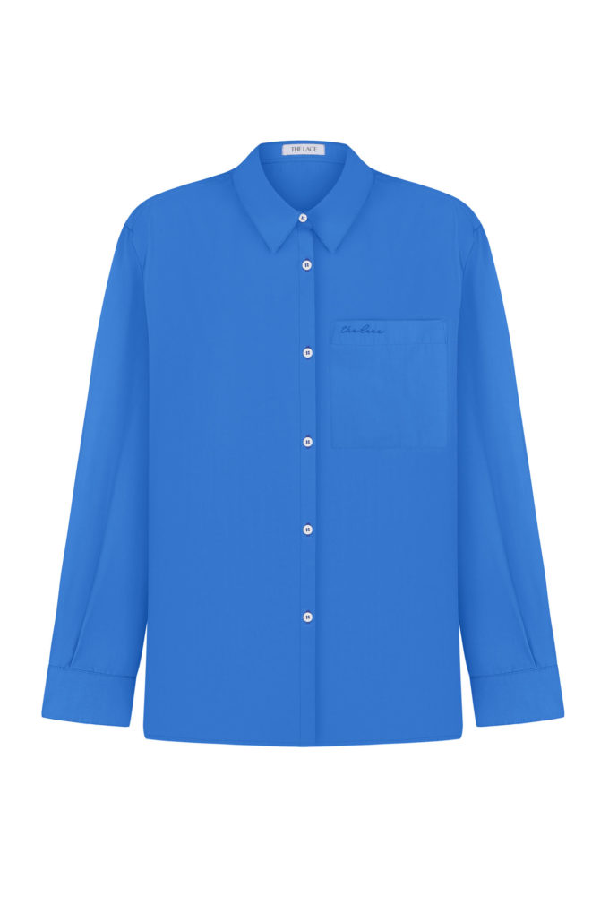 Light cotton shirt with embroidery in blue photo 6
