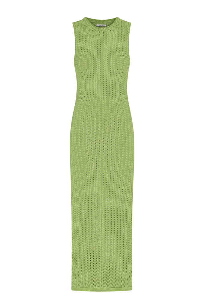 Knitted maxi dress in light green photo 4