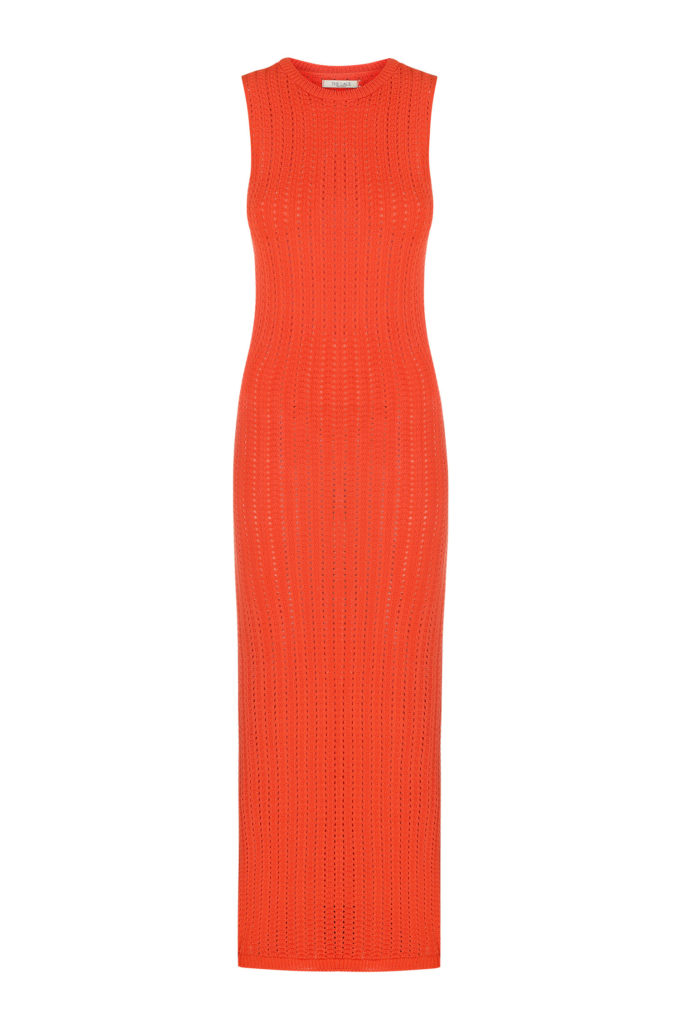 Трикотажна сукня максі з ажурною вʼязкою помаранчева фото 4