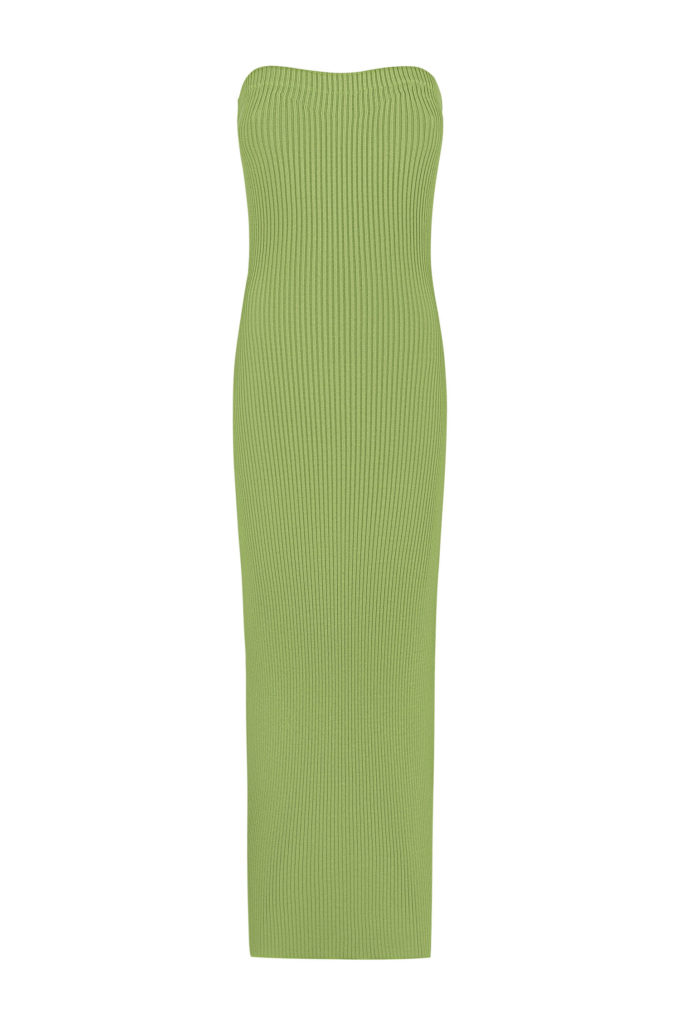 Knitted midi bandeau-style dress in light green photo 5