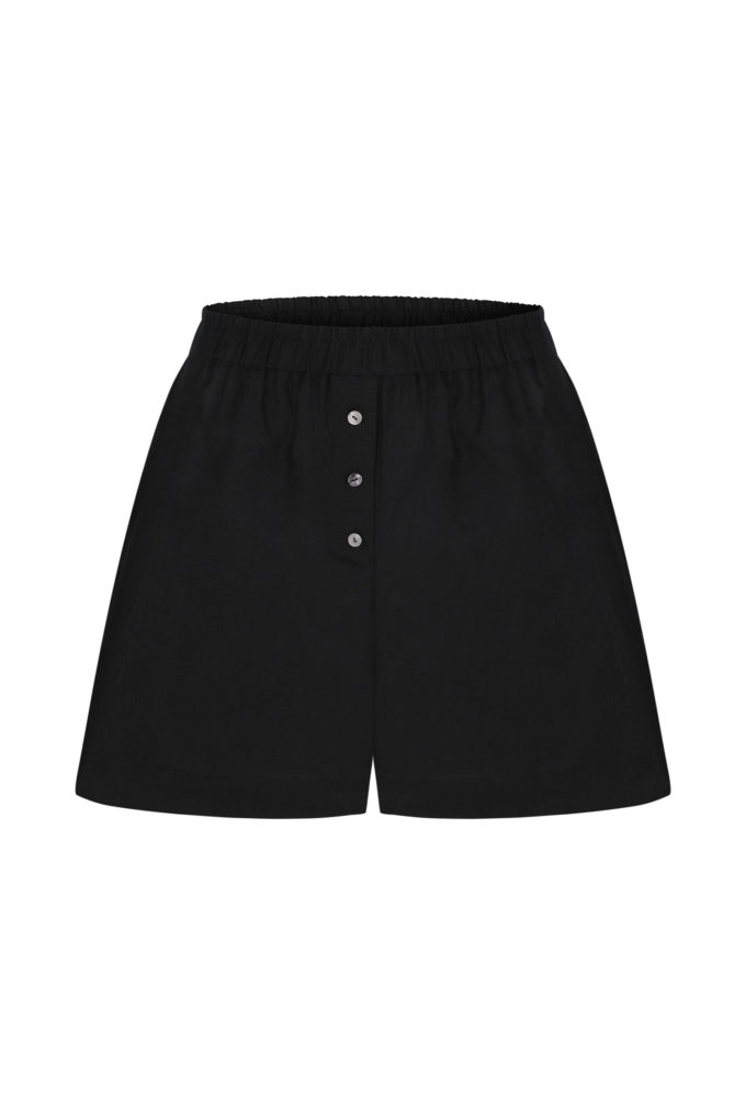 Oversized linen shorts with buttons in black photo 5