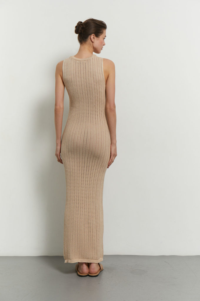 Knitted maxi dress in beige photo 3