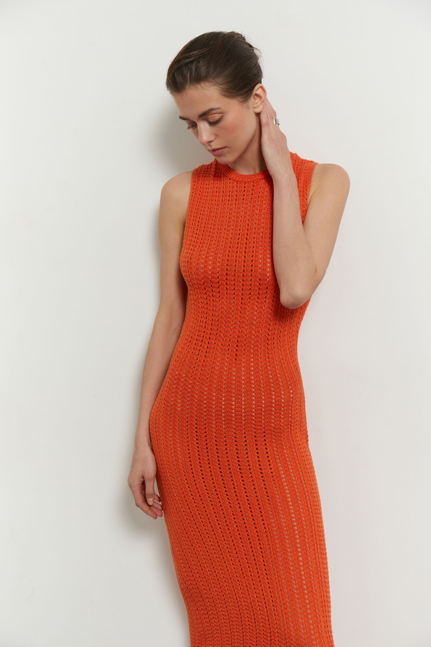 Трикотажна сукня максі з ажурною вʼязкою помаранчева - THE LACE photo 153286
