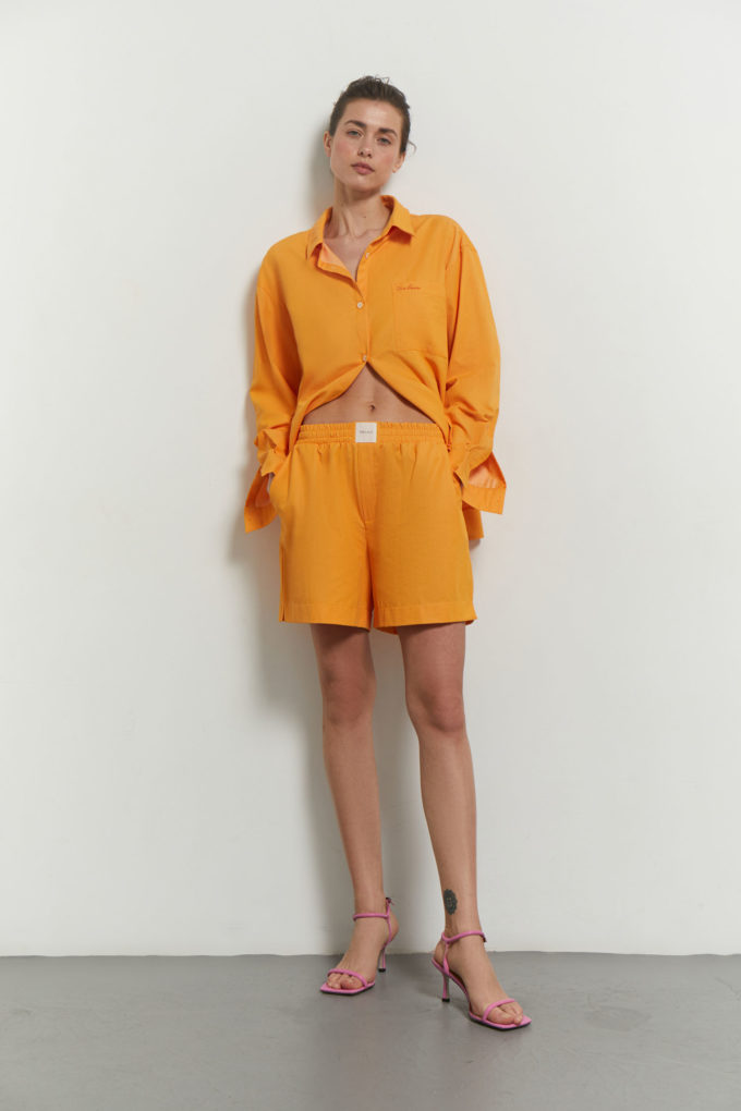 Light cotton shirt with embroidery in orange photo 3