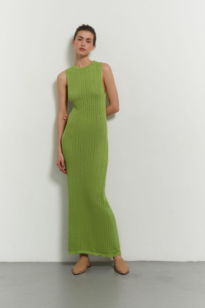 Knitted maxi dress in light green photo 2