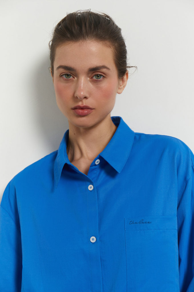 Light cotton shirt with embroidery in blue photo 5