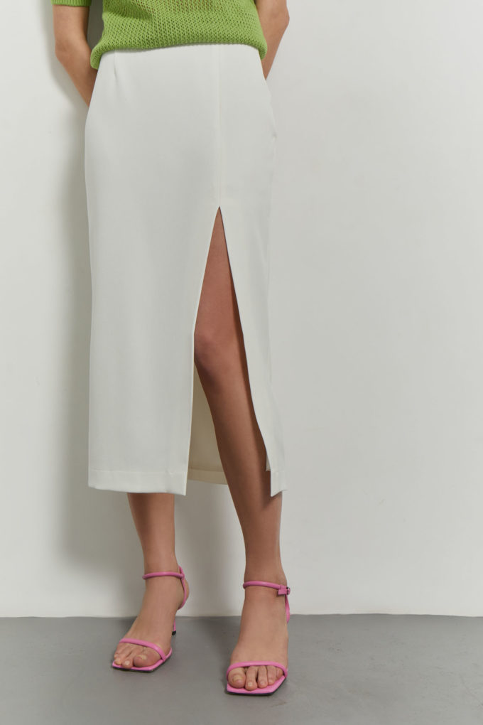 Midi skirt with cut in white photo 3