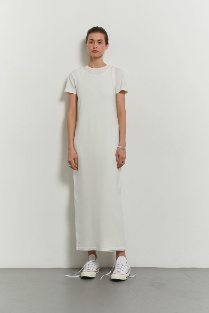 Knitted maxi double dress in milk photo 2