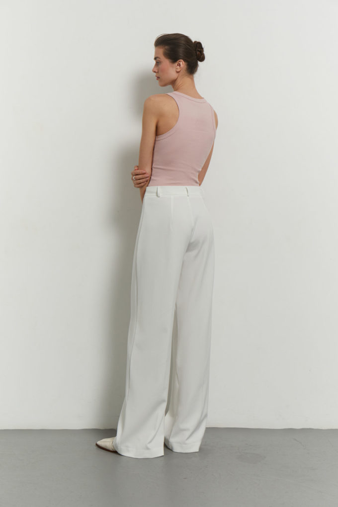 Low-waisted palazzo pants in white photo 2