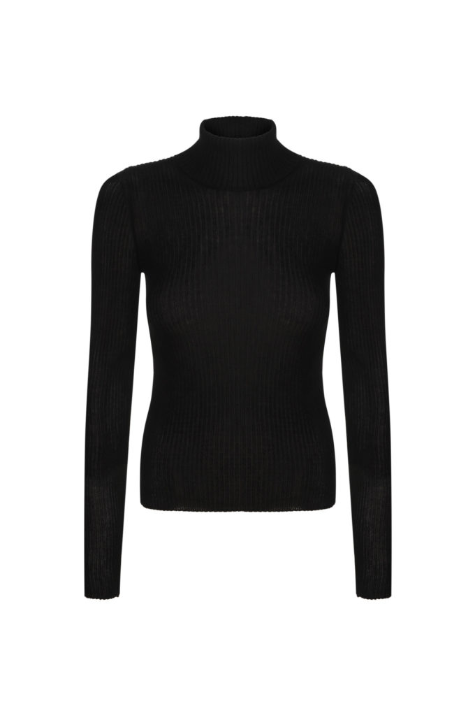 Thin ribbed turtleneck sweater in black photo 4