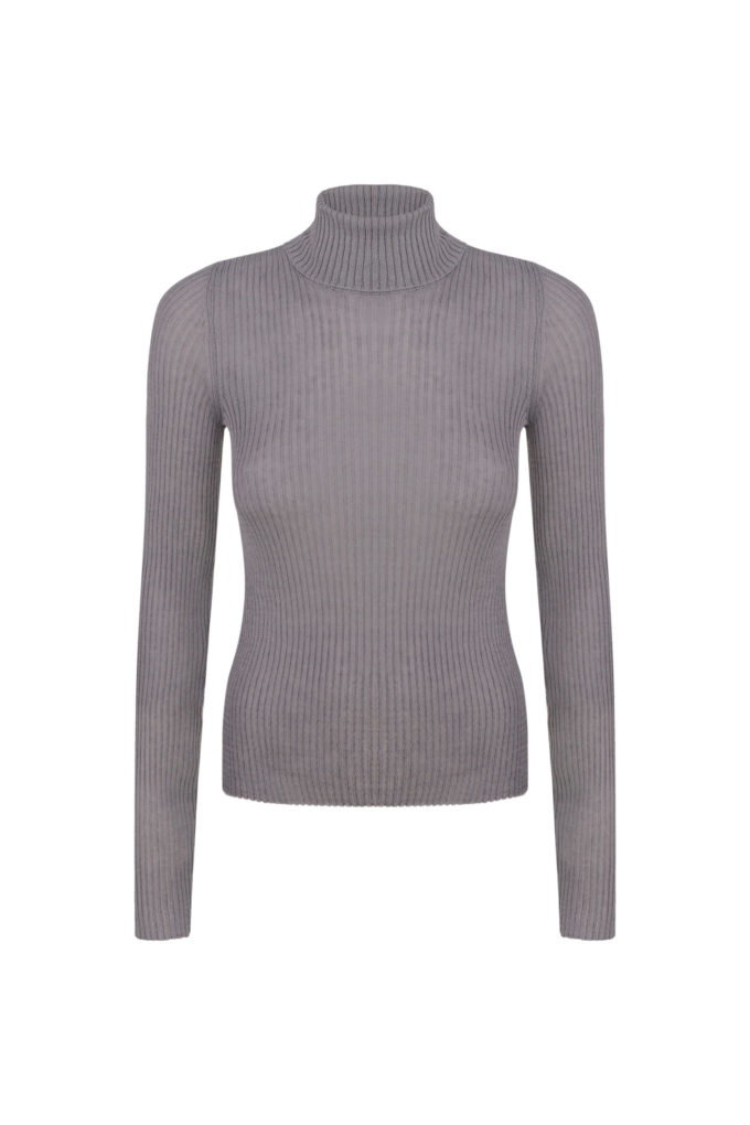 Thin ribbed turtleneck sweater in gray photo 4