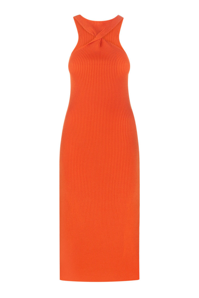 Knitted midi dress with twisted top in orange photo 4