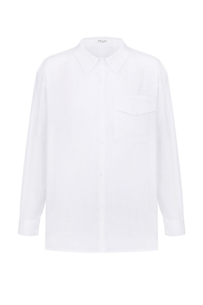Cotton shirt with pocket embroidery in white (eco) photo 5