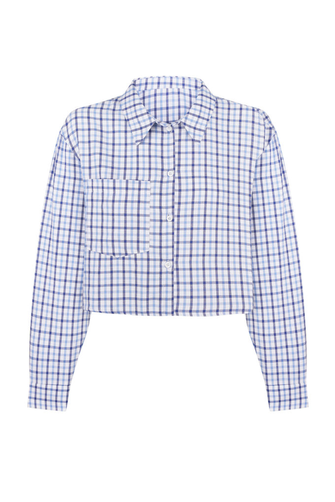 Oversized short cotton shirt in blue check (eco) photo 5