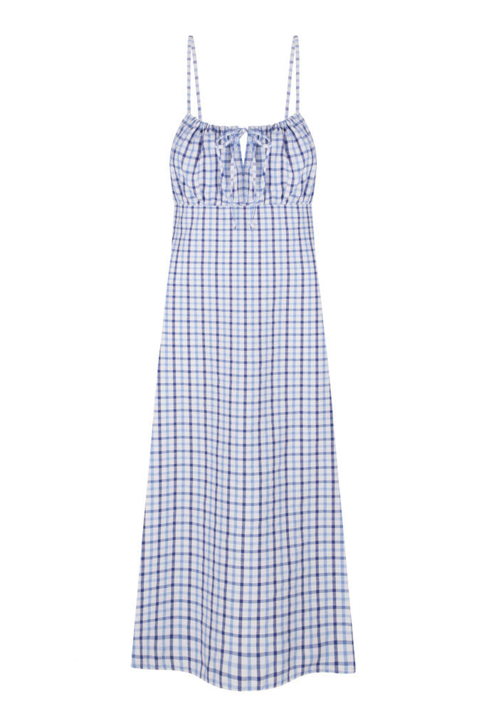 Sundress with thin straps in blue check (eco) photo 5