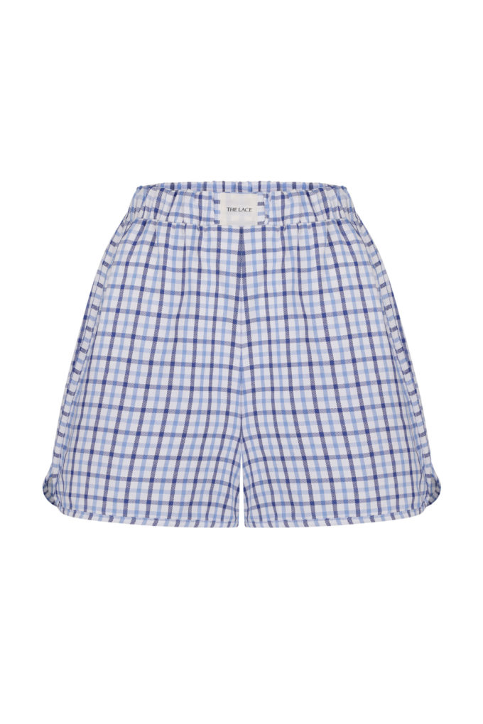 Oversized cotton shorts in blue check (eco) photo 5