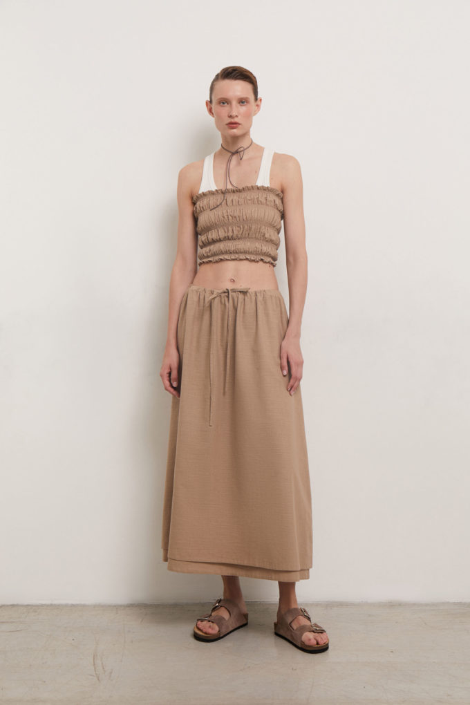 Midi skirt with drawstring in beige (eco) photo 2