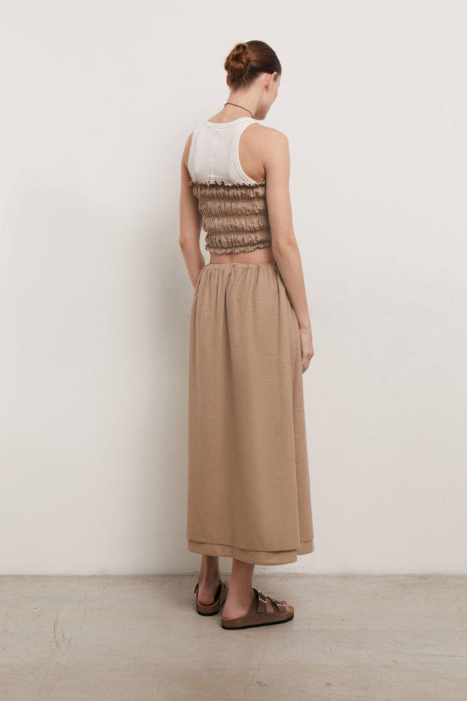 Midi skirt with drawstring in beige (eco) photo 3