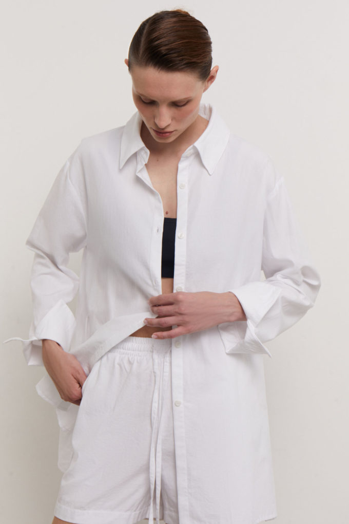 Cotton shirt with ties in white (eco) photo 6