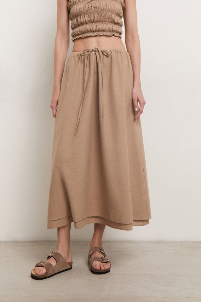 Midi skirt with drawstring in beige (eco) photo 4