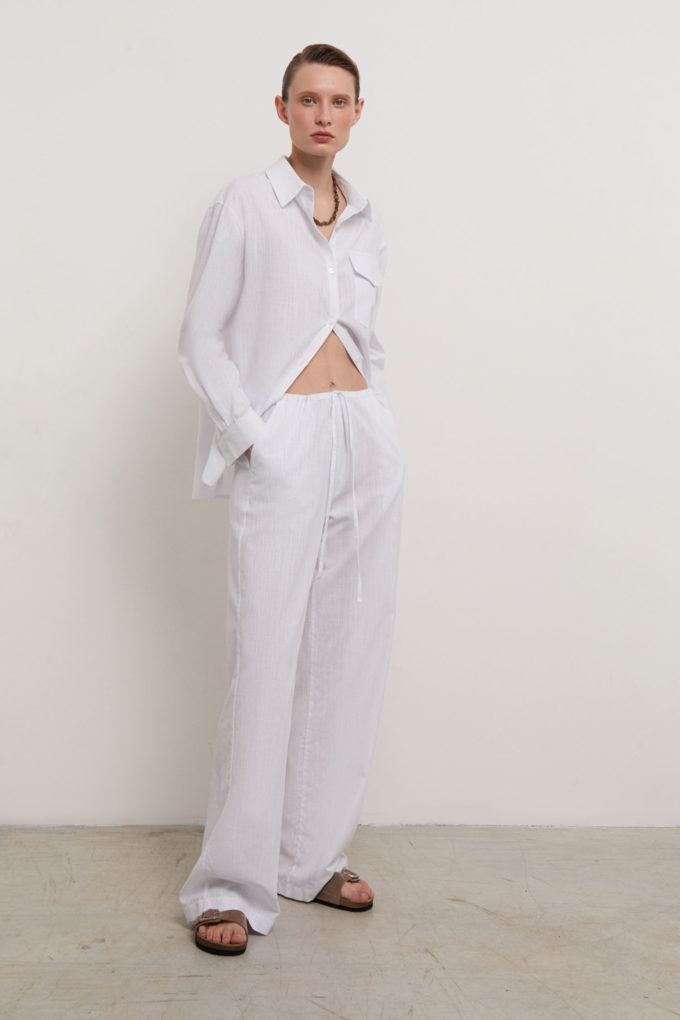 Oversized pants with tie in white (eco) photo 2