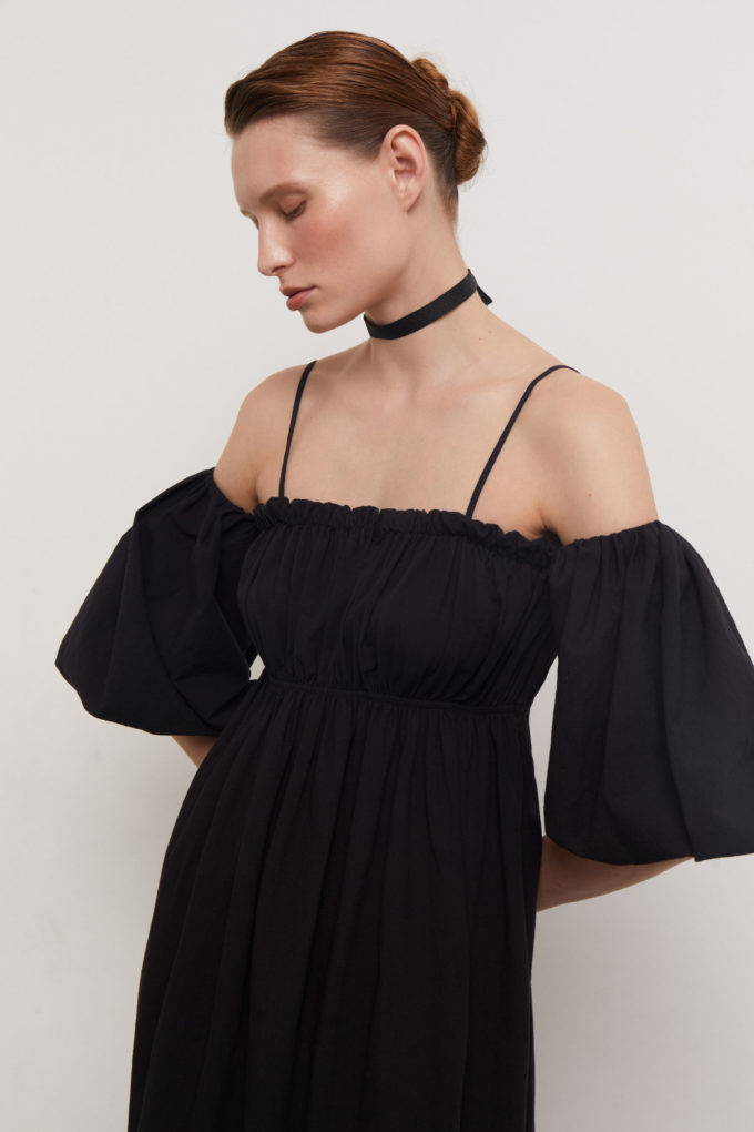 Сукня міді зі спущеними плечима чорна (eco) фото 4