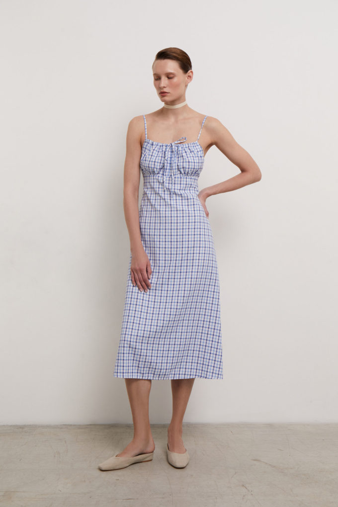 Sundress with thin straps in blue check (eco) photo 2