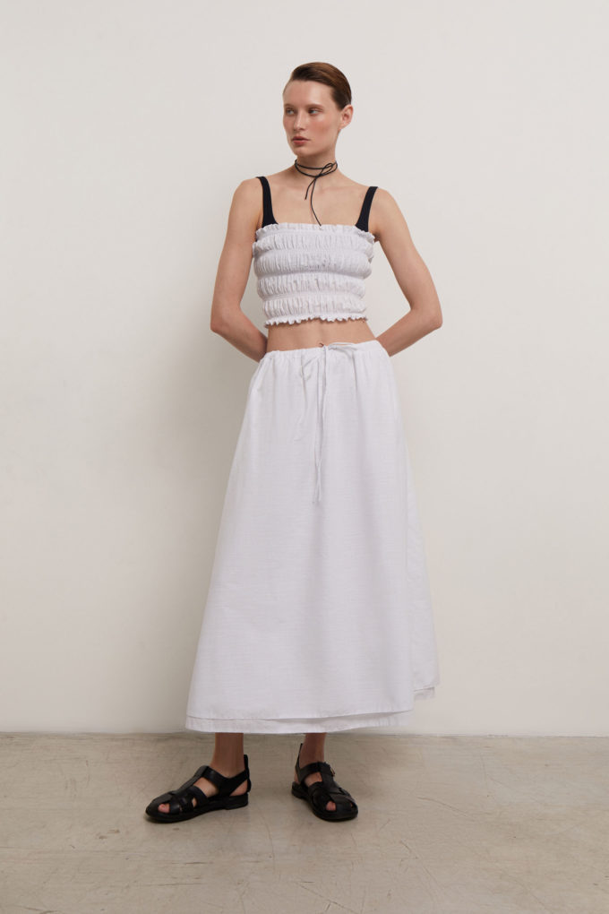 Midi skirt with drawstring in white (eco) photo 2