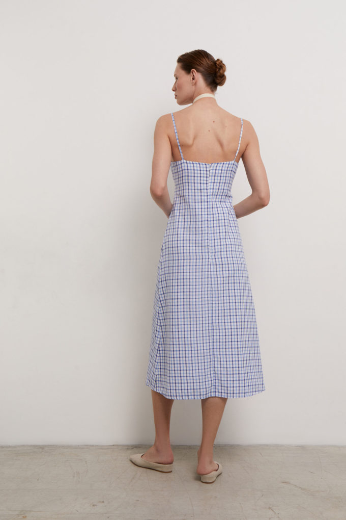 Sundress with thin straps in blue check (eco) photo 3