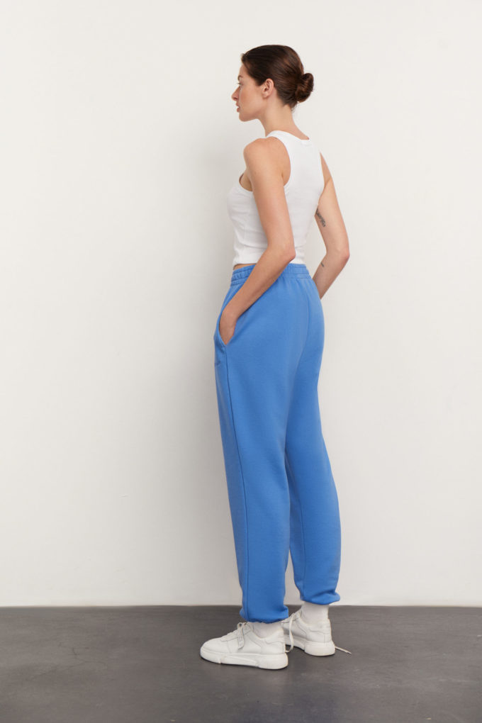 Jogger pants with embroidery in blue photo 2