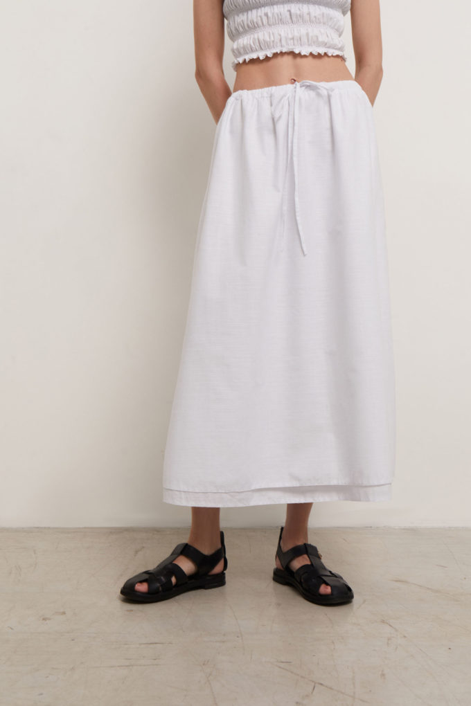 Midi skirt with drawstring in white (eco) photo 4