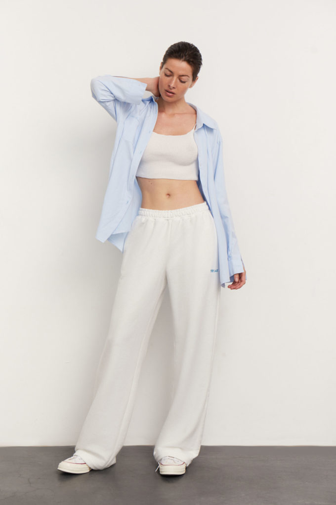 Straight fit pants with embroidery in milk photo 2