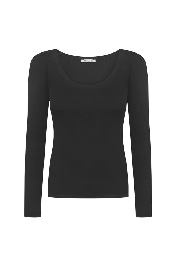 Longsleeve with round neck in black photo 4